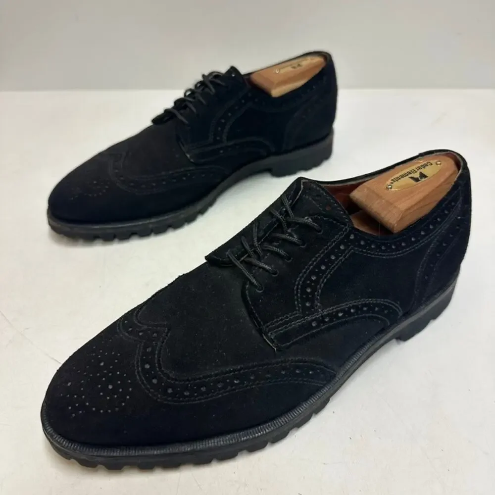 EXCELLENT Rancourt & Co x Cole Haan Black Suede Wingtip Vibram Made in USA 8.5 D